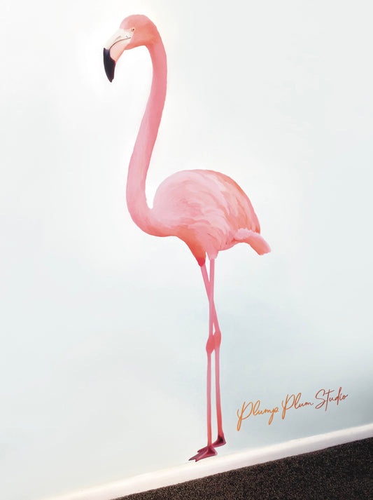 Pink flamingo vinyl decal, large sticker, tall flamingo decal, indoor/outdoor decal, repositionable vinyl textured decal