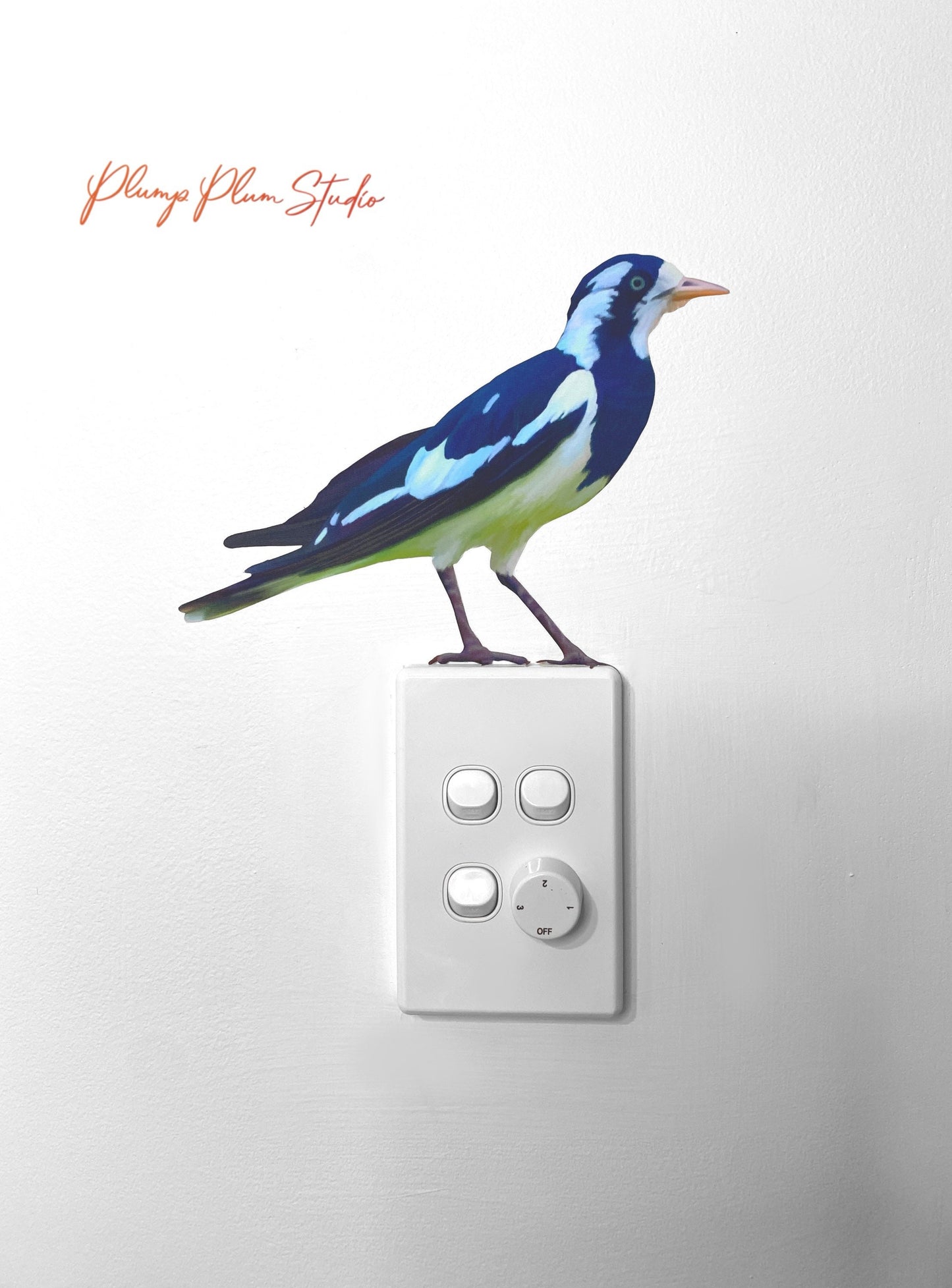 Magpie-lark bird decal, Black/white Peewee bird sticker, indoor/outdoor vinyl, light switch decal, Australian Peewit or mud lark bird decal