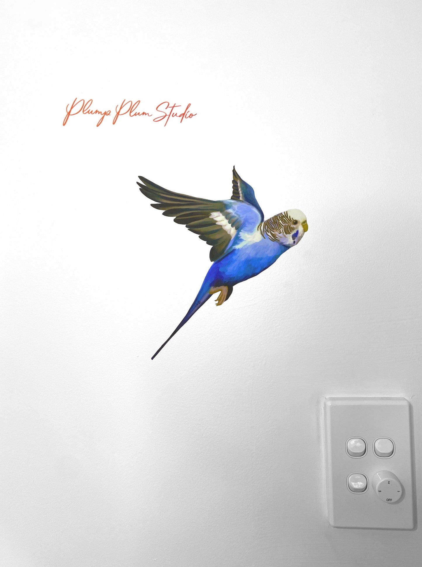 Flying Blue Budgie decal, Australian blue/white budgie sticker, light switch decal, cute bird, textured vinyl car decal, indoor/outdoor