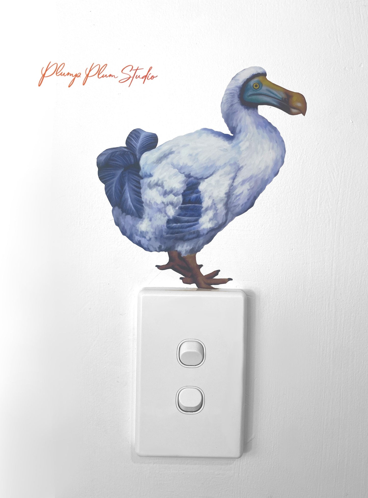 Fat Fluffy Dodo decal, Dodo bird sticker, light switch decal, Extinct Dodo art, quality repositionable fabric texture vinyl, indoor/outdoor