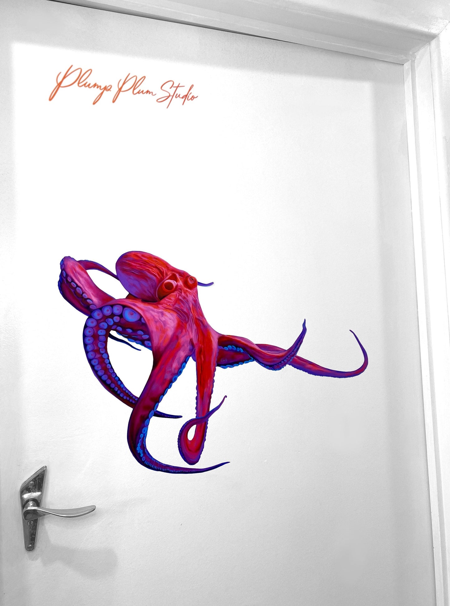 Colourful Octopus decal, Reusable Realistic Octopus sticker, Pink/Purple/Blue Octopus, repositionable fabric texture vinyl, indoor/outdoor