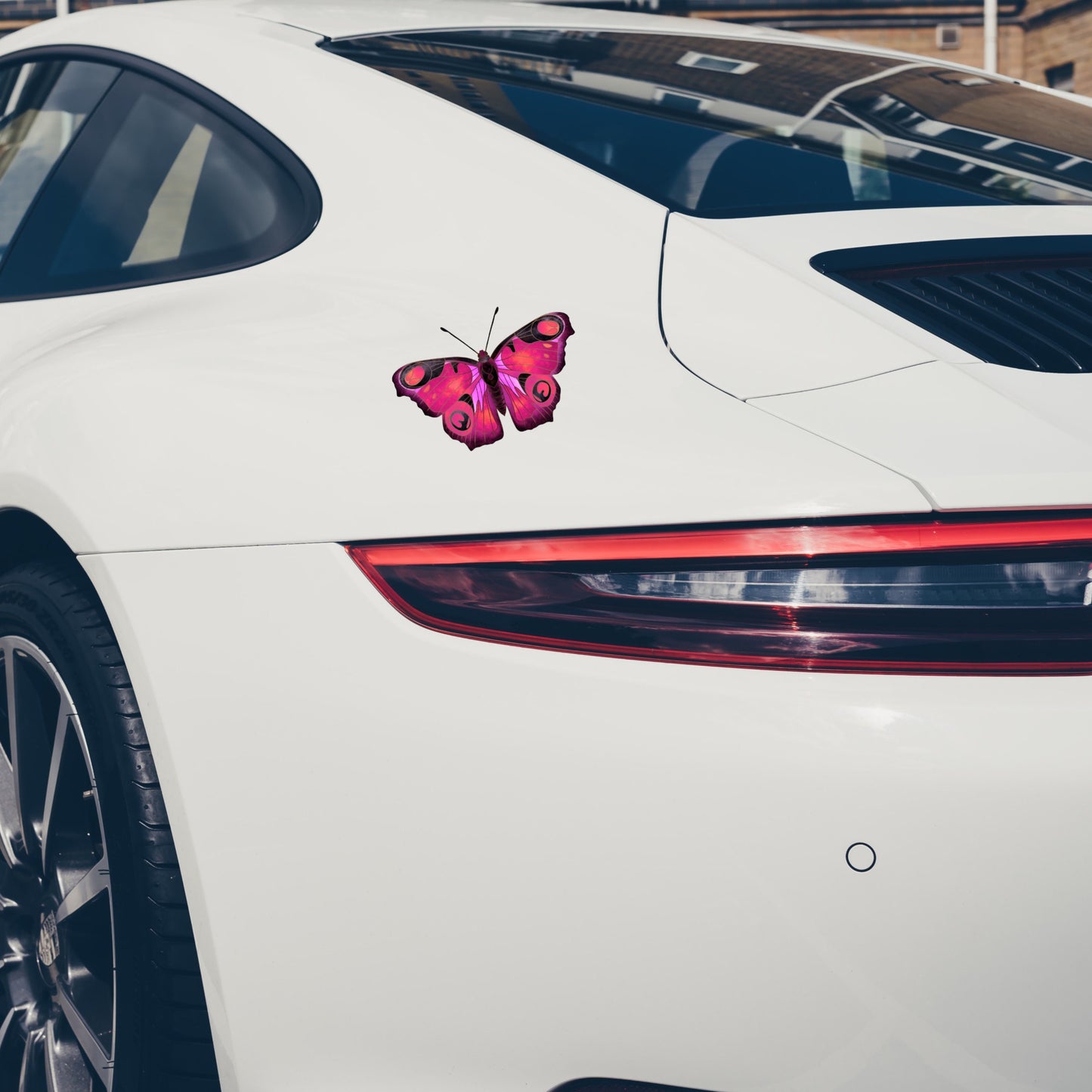 Peacock Butterfly decal, Butterfly sticker, illustrated pink butterfly, wall/car vinyl butterfly decal, nature lover gift, fabric textured