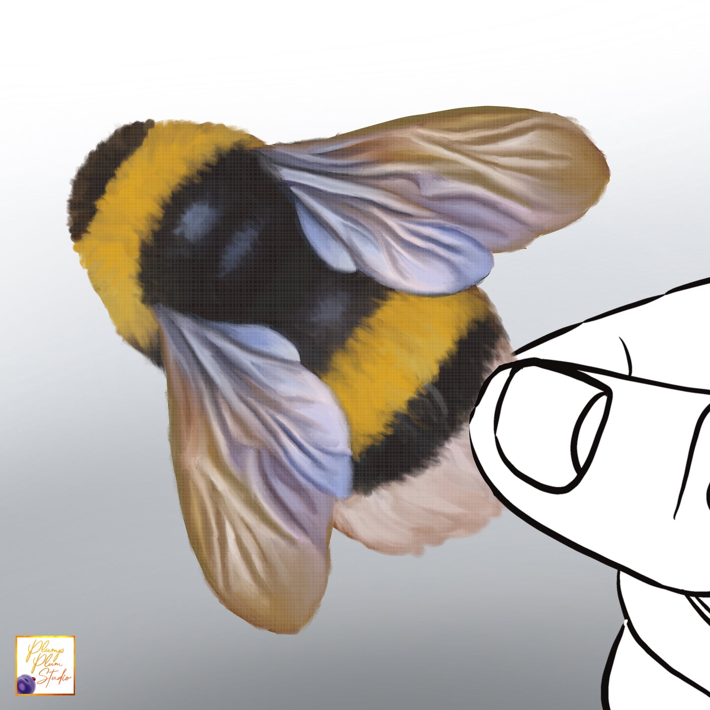 Realistic hand-drawn fuzzy Bumble Bee decal on luxury matte textured vinyl with no white borders.