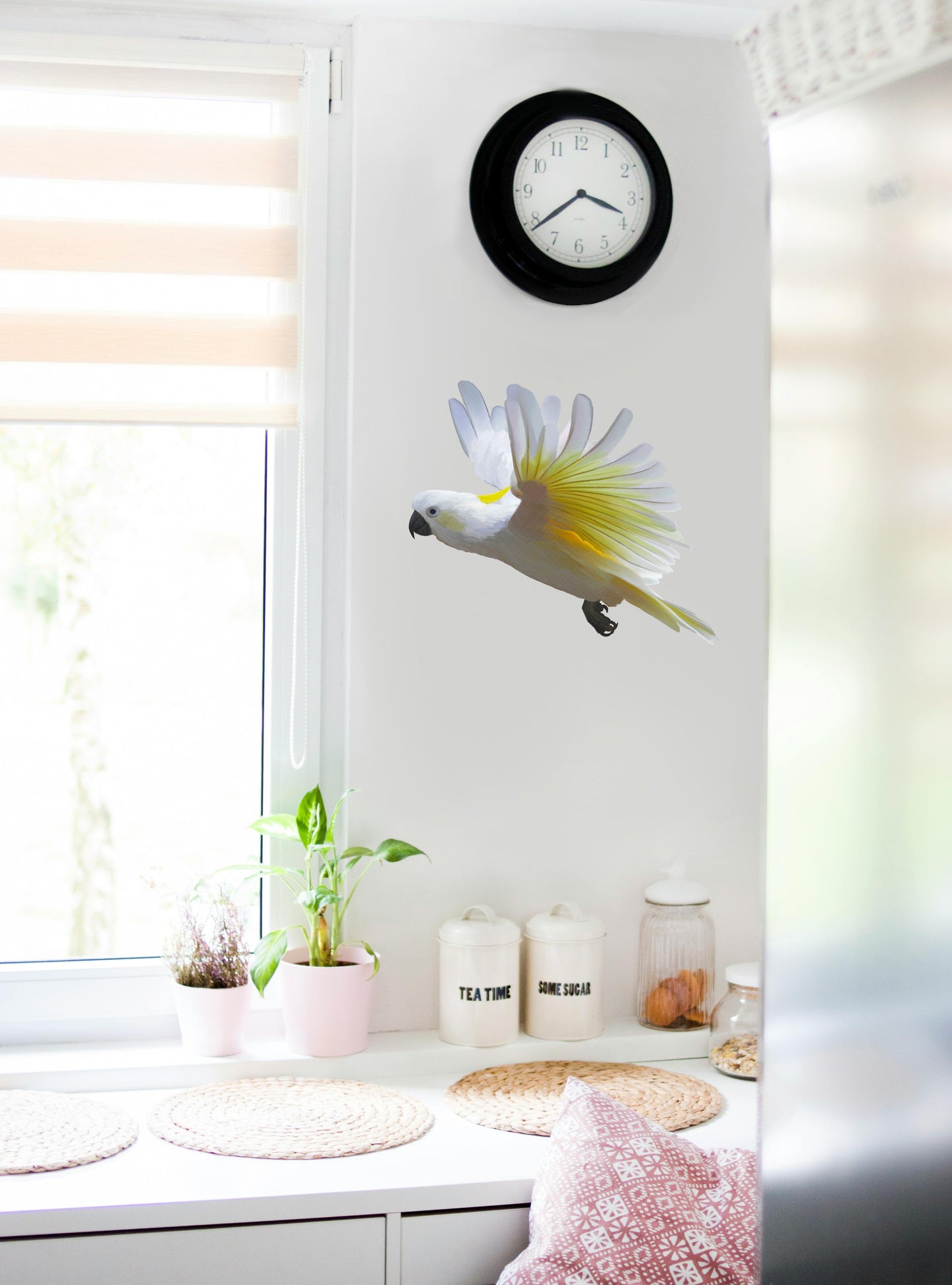 Cockatoo decal, flying cockatoo, Australian themed decor, Yellow crested cockatoo, peel/stick, repositionable vinyl wall decal, car decal