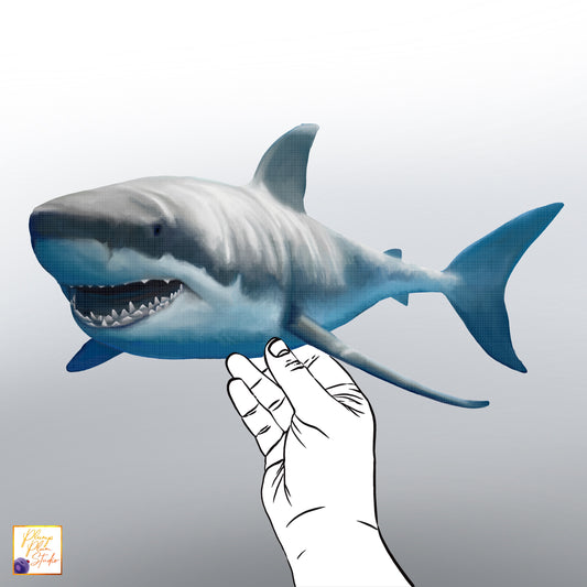 Realistic hand-drawn Great White Shark decal showing the classic "White Pointer" profile on luxury matte textured vinyl.