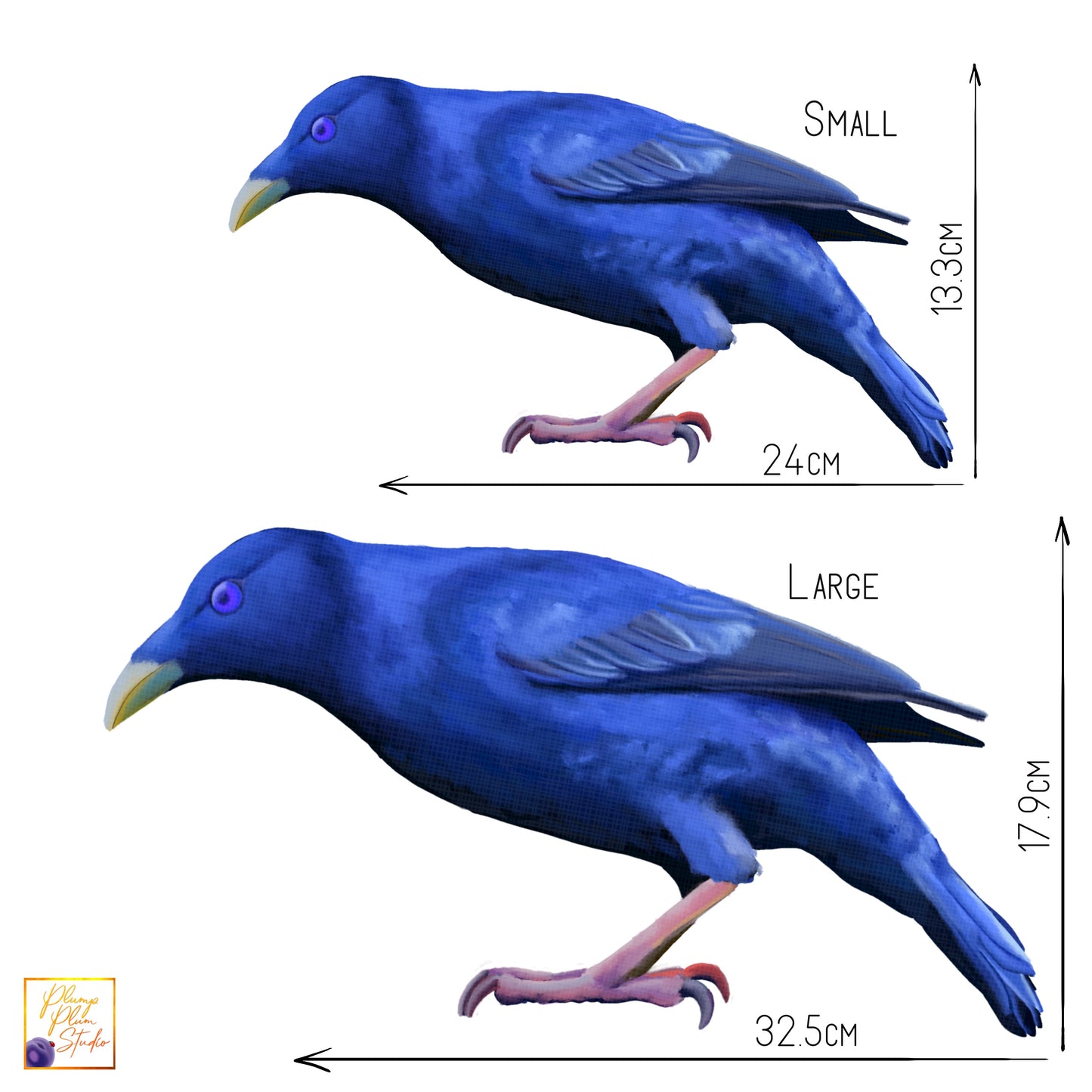 Two different sizes of our Bowerbird decals