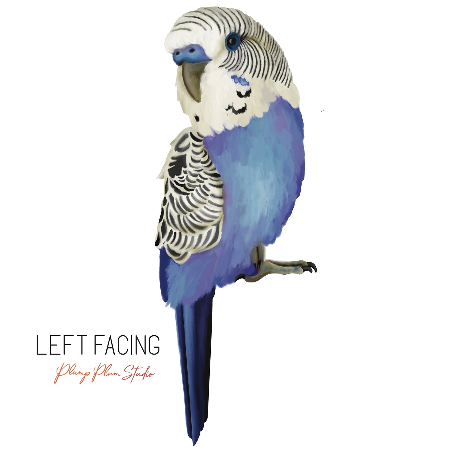 Left-facing blue and white budgie bird decal sticker