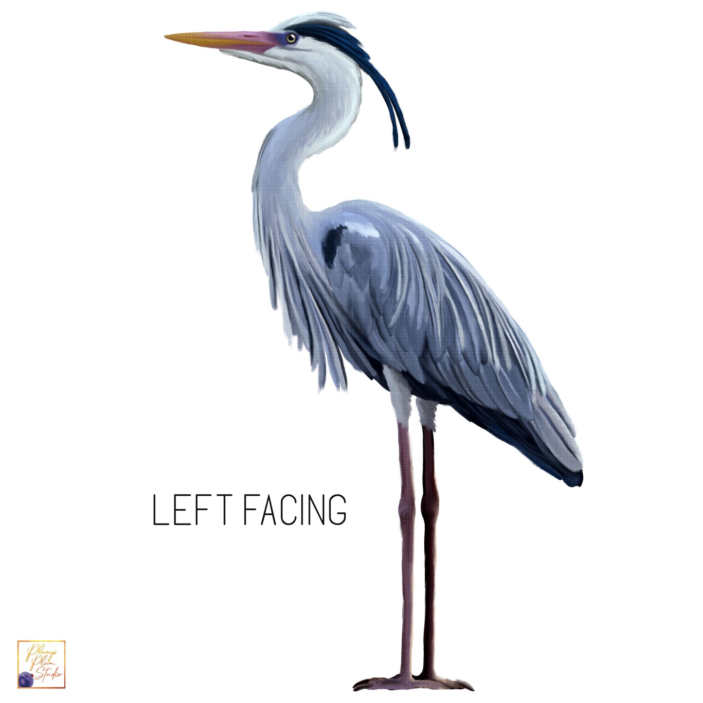 Left facing large blue heron decal, borderless cut luxury vinyl