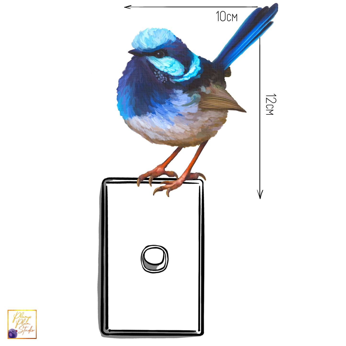 Superb fairy blue wren decal, Australian Blue wren sticker, peel/stick, light switch decal, cute little bird decal, vinyl, reusable fat bird