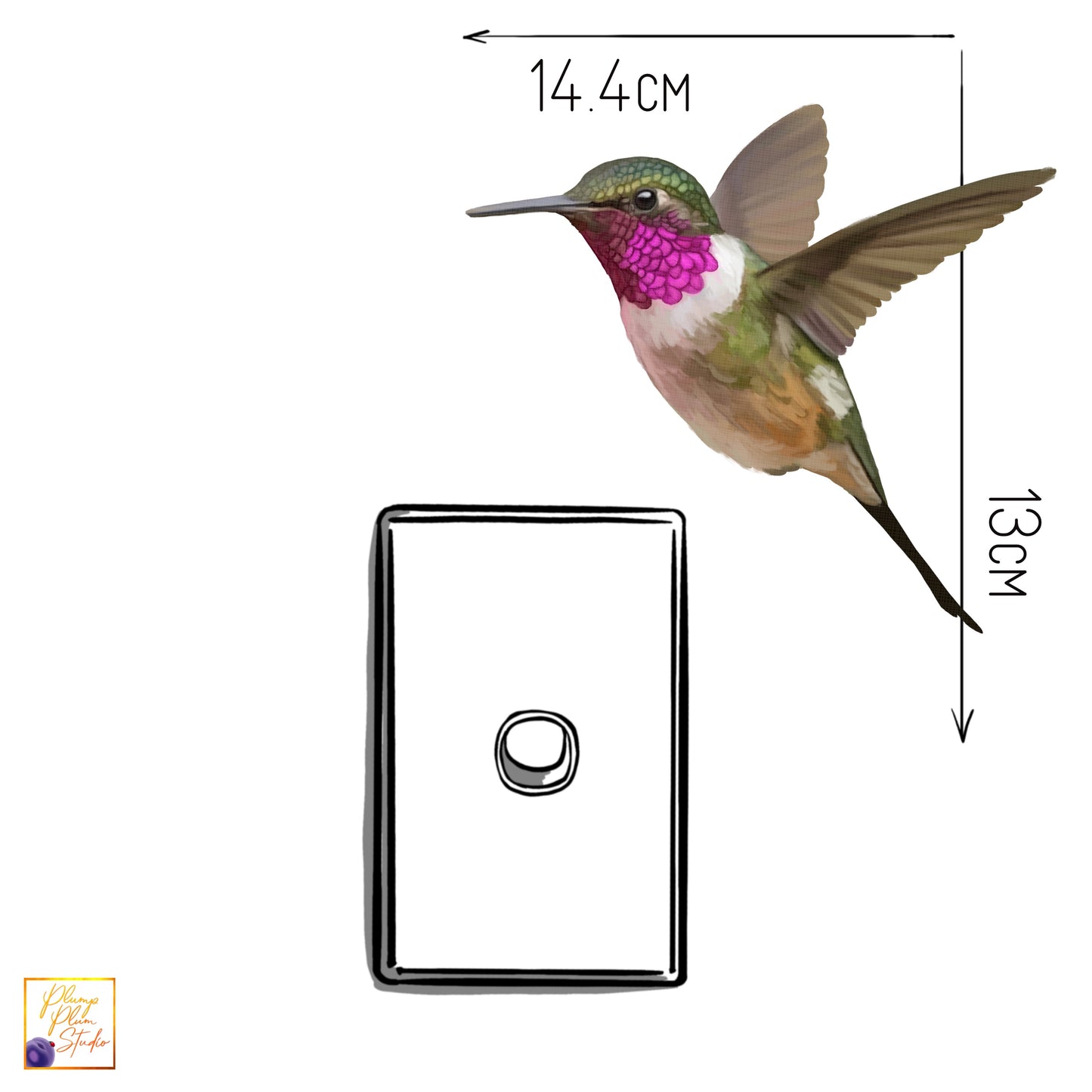 Hummingbird decal, Hummingbird sticker, repositionable peel/stick, light switch decal, realistic bird, cute vinyl car decal, textured vinyl