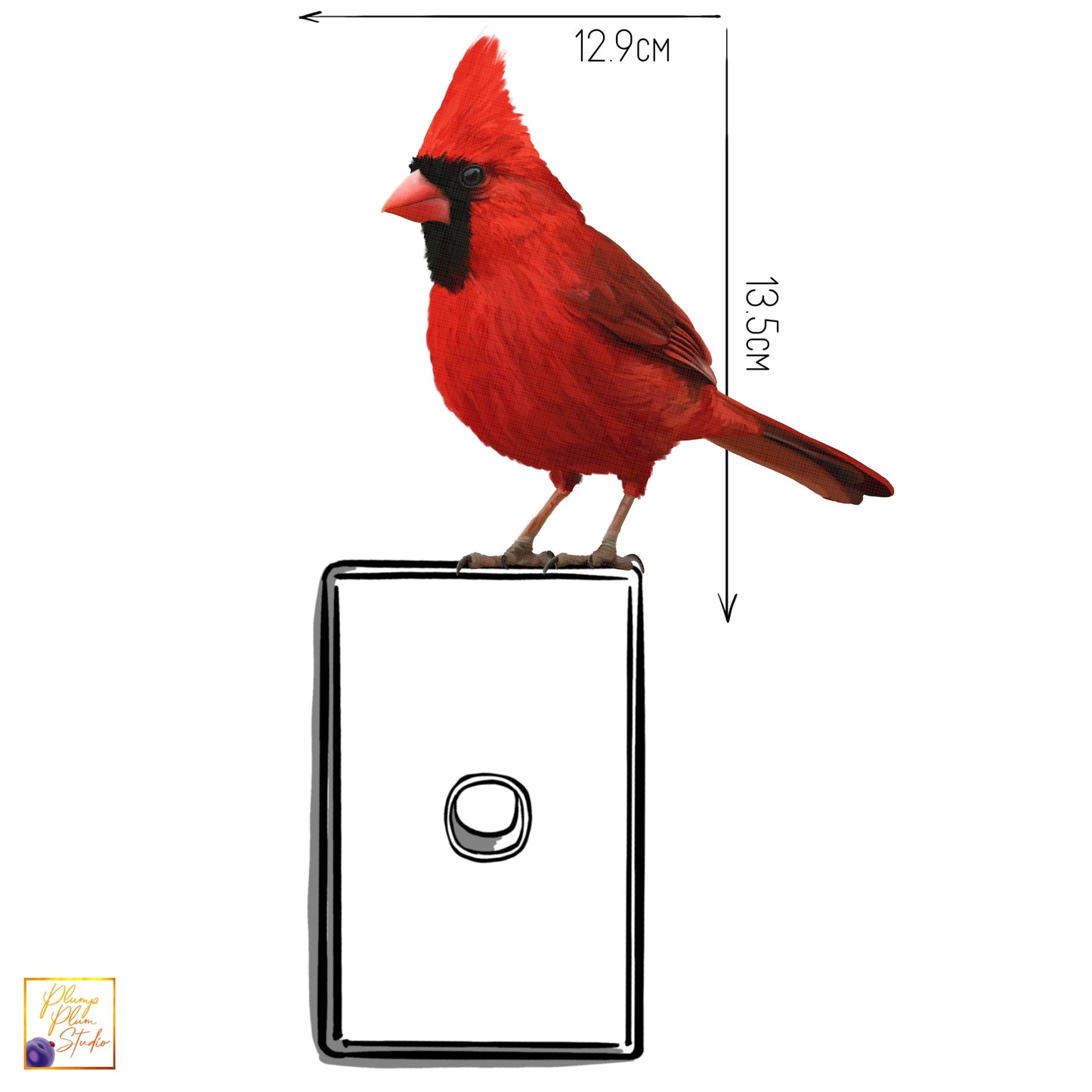 Red Cardinal bird decal, red bird sticker, peel and stick, light switch decal, cute little bird decal, fabric textured vinyl, car decal