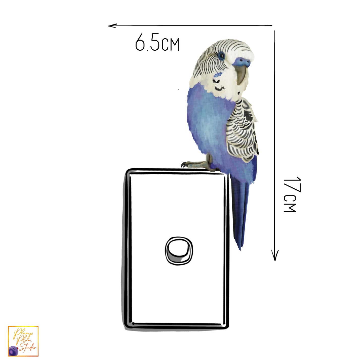 Budgie Blue and White decal, Australian budgie sticker, peel/stick, light switch decal, cute little bird car decal, repositionable luxury textured vinyl, budgie gift