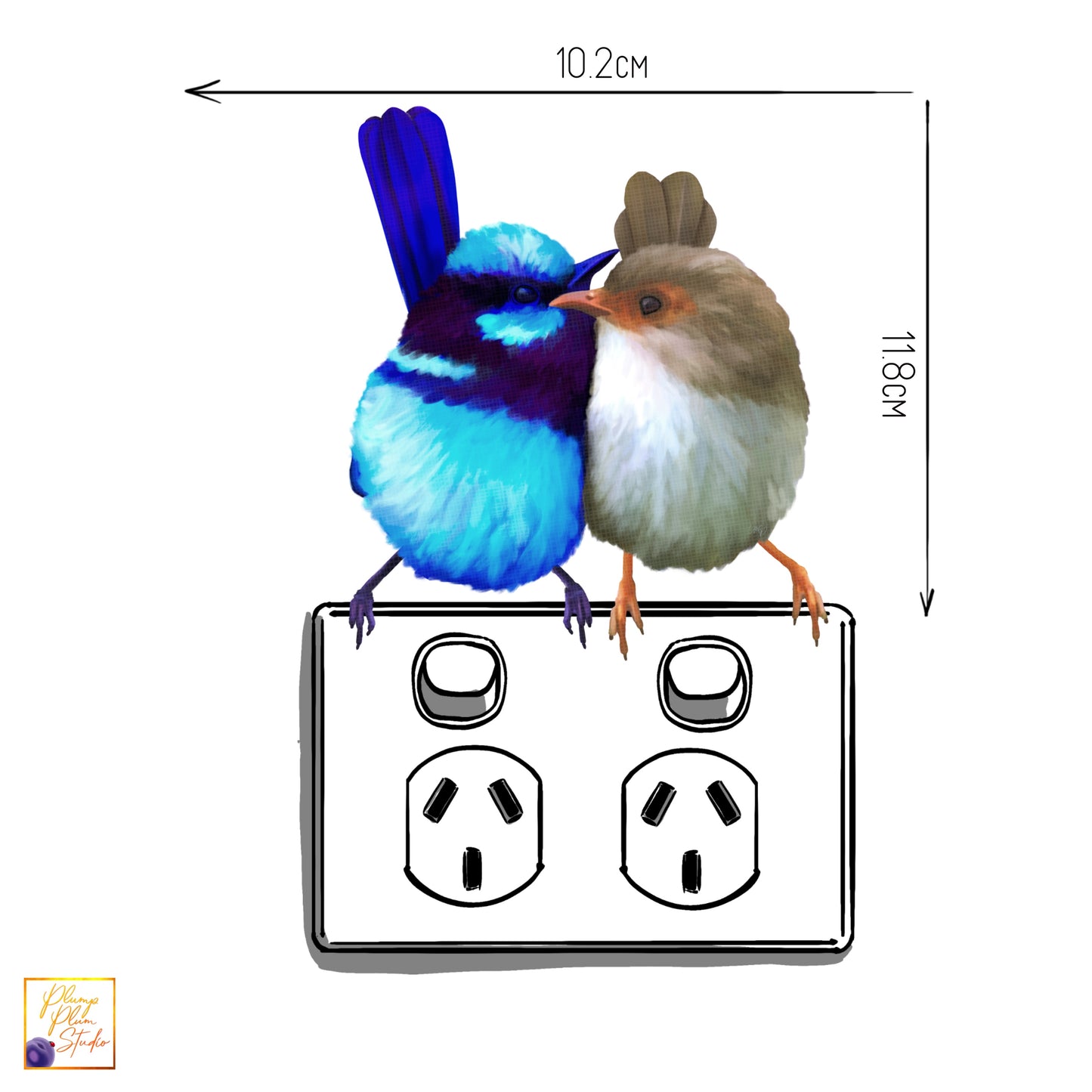 Superb fairy blue wren love pair decal, Fairy wrens sticker, luxury textured vinyl, light switch decal, cute little birds decal, reusable