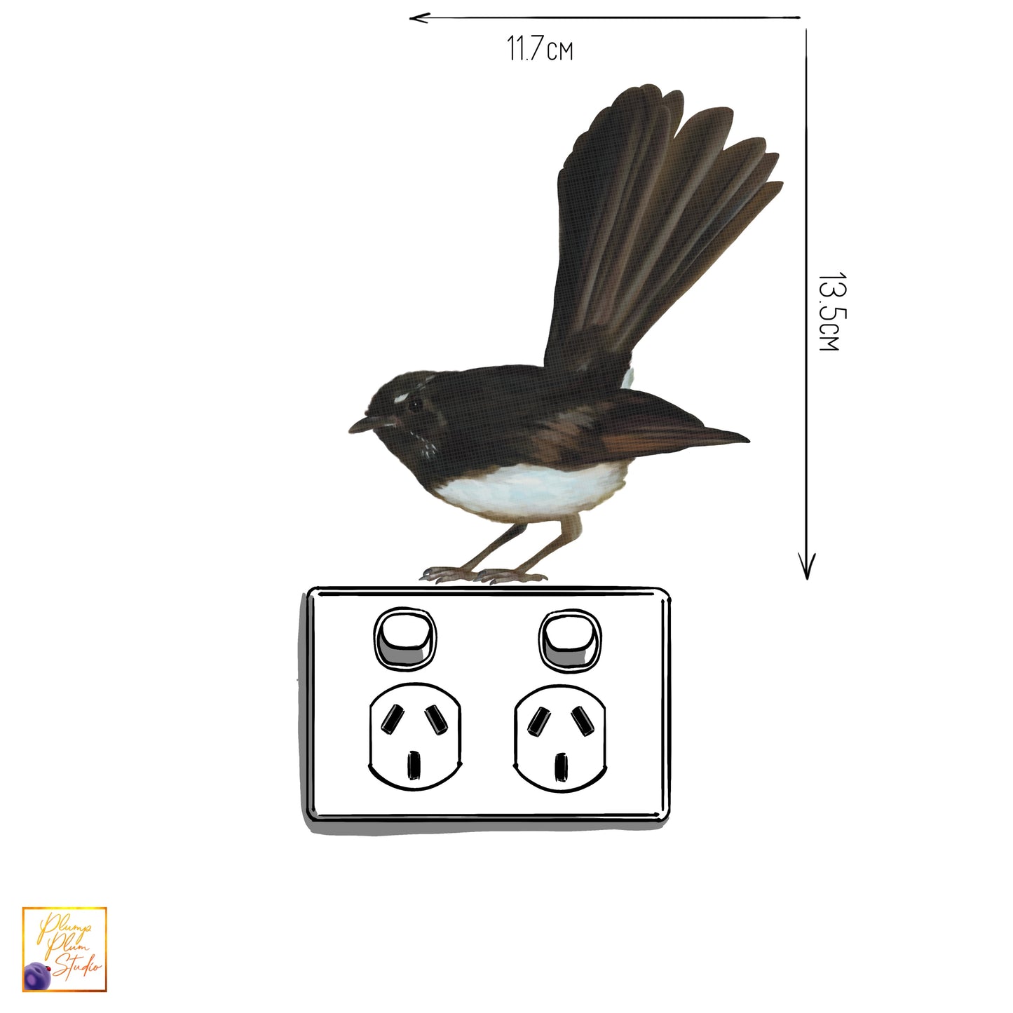 Australian Willie Wagtail decal, Willy Wag Tail textured vinyl sticker, peel/stick, light switch decal, cute little bird decal, car decal