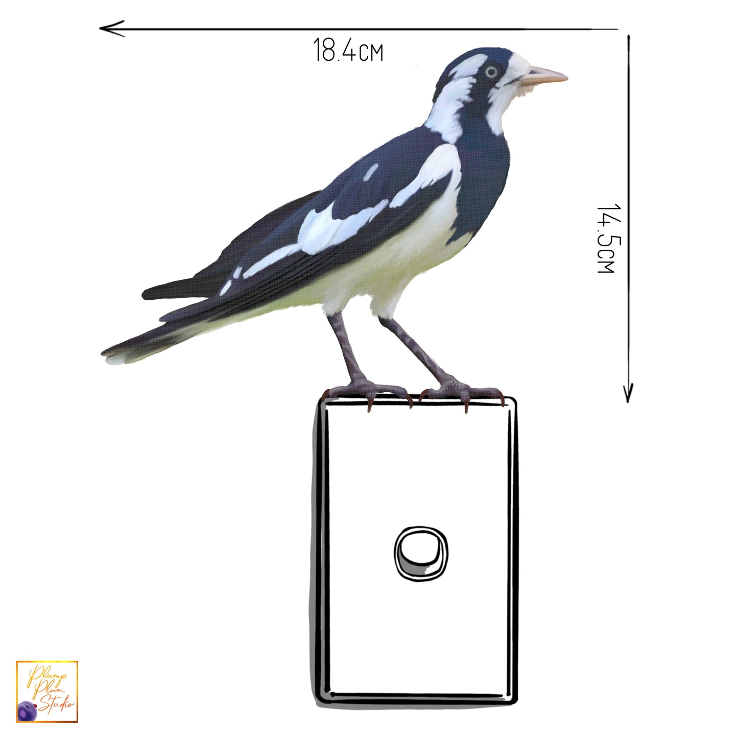 Magpie-lark bird decal, Black/white Peewee bird sticker, indoor/outdoor vinyl, light switch decal, Australian Peewit or mud lark bird decal