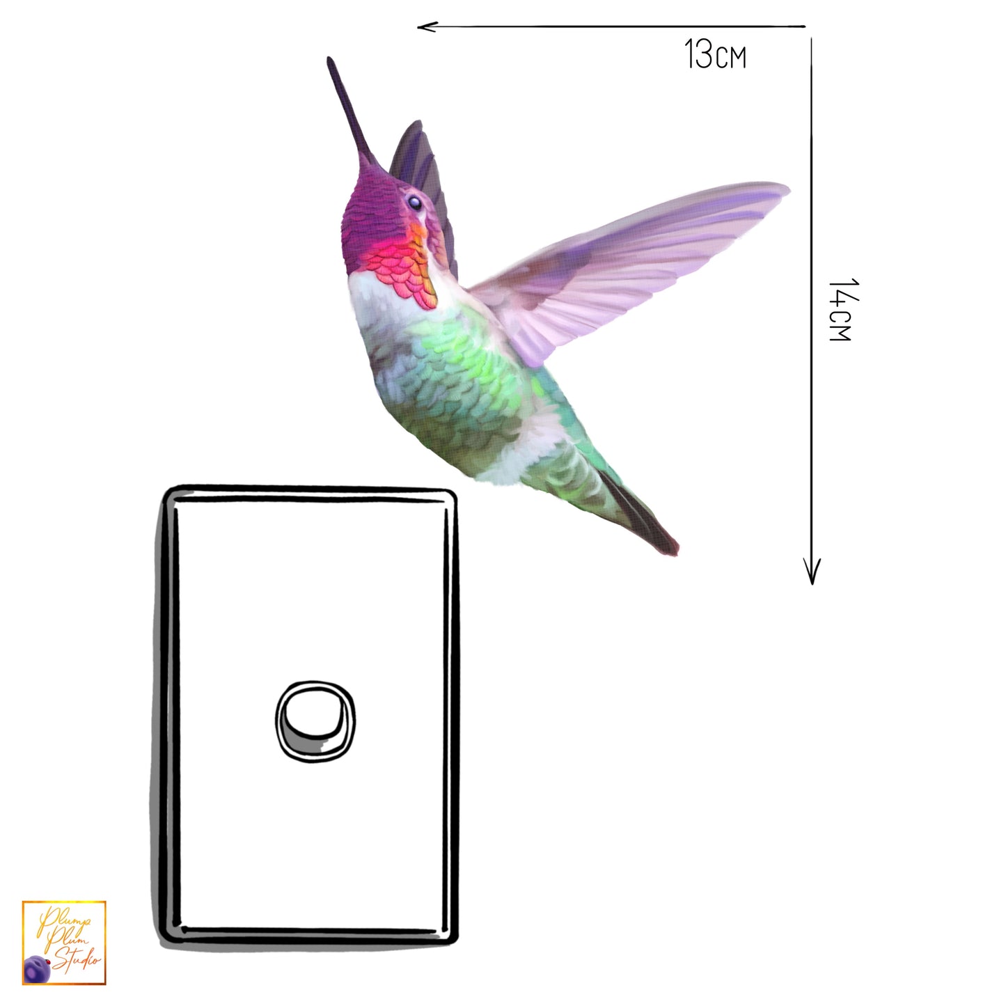 Hummingbird decal, Hummingbird sticker, peel and stick, light switch decal, realistic bird decal, colourful bird sticker, laptop sticker