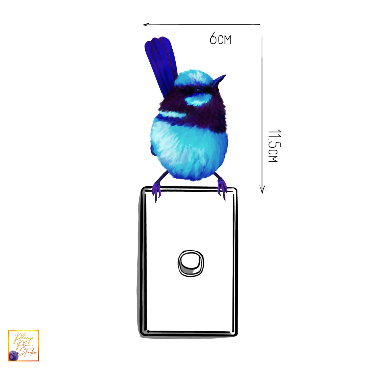 Superb fairy blue wren decal, Australian Blue wren sticker, Bright blue fat bird, light switch decal, vibrant colours, repositionable vinyl