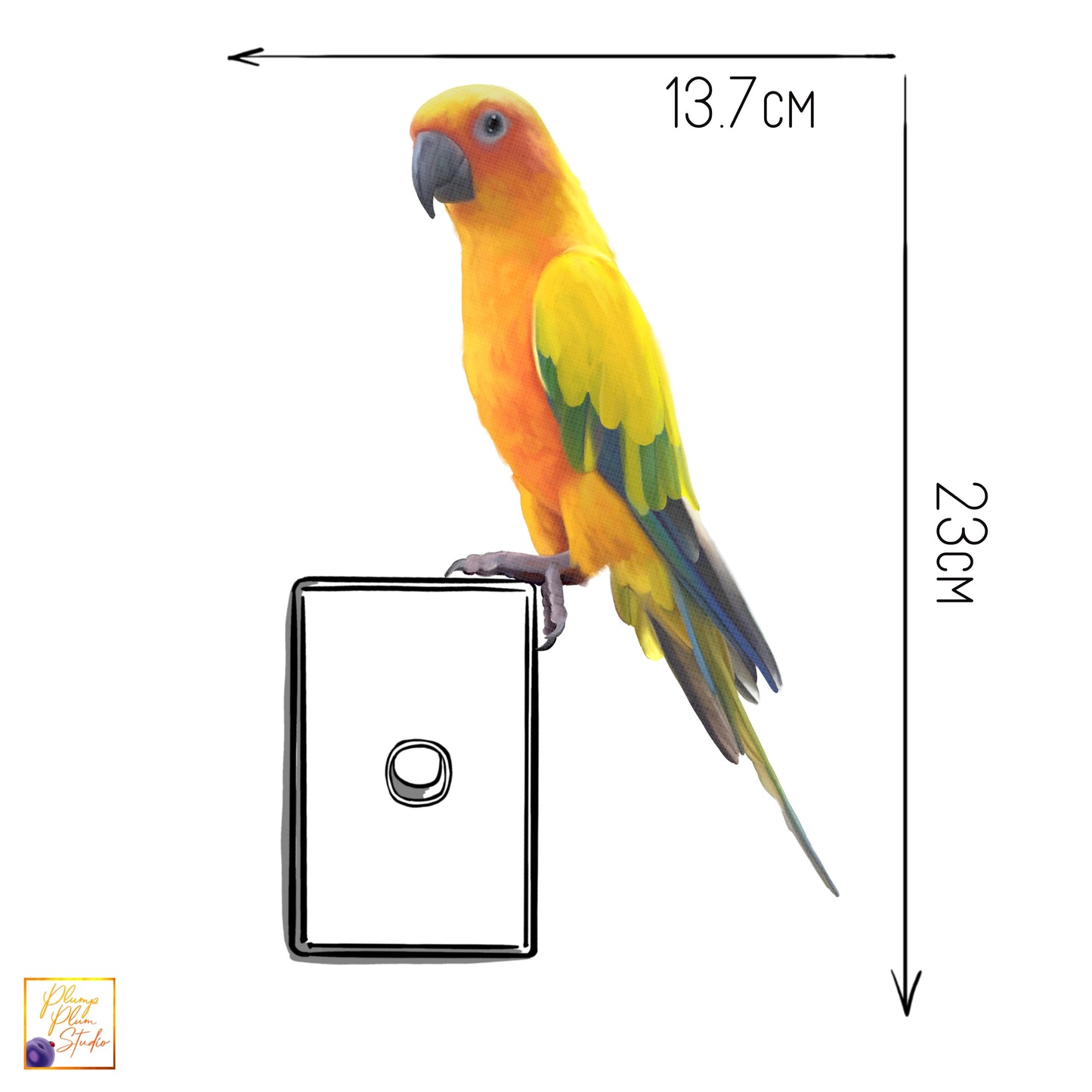 Bright Sun Conure Bird decal, bird wall sticker, light switch decal, Sun Parakeet decal, fabric textured wall decal, outdoor/indoor vinyl