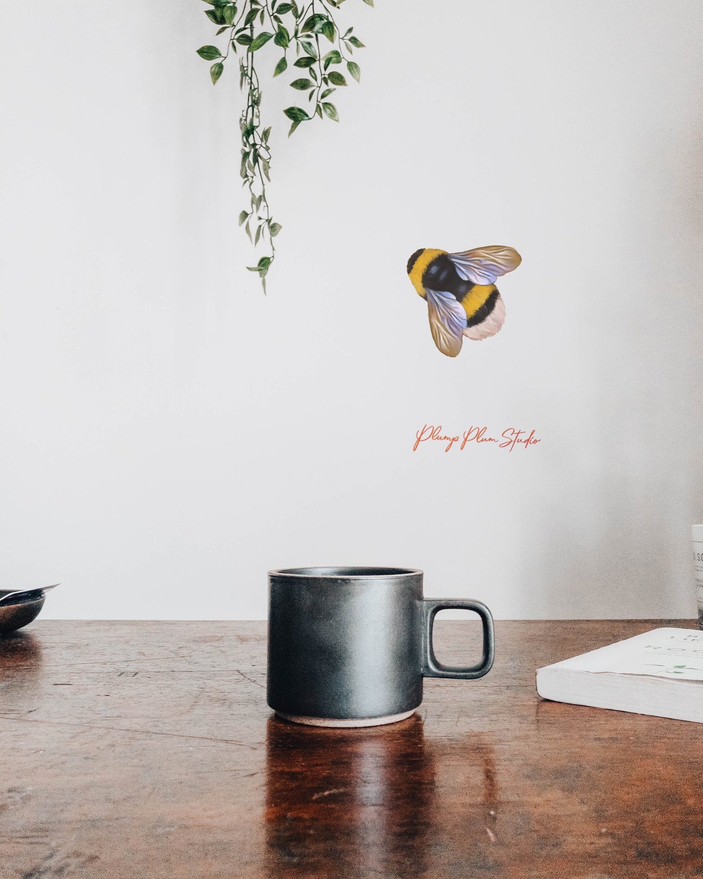 Bumble Bee vinyl decal applied to a wall, showing vibrant yellow and black fade-resistant details.