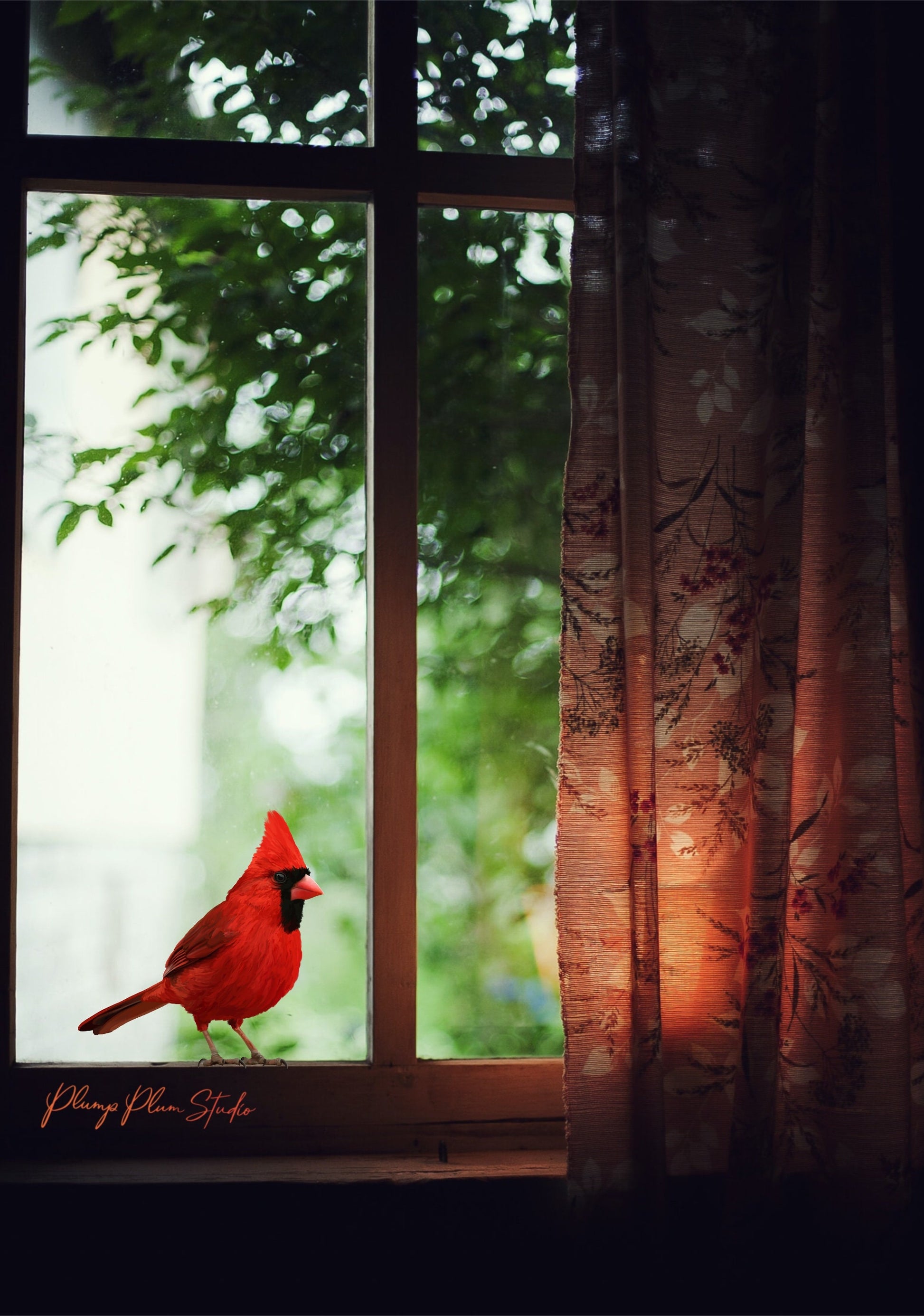 Reusable Red Cardinal wall decal for indoor and outdoor surfaces