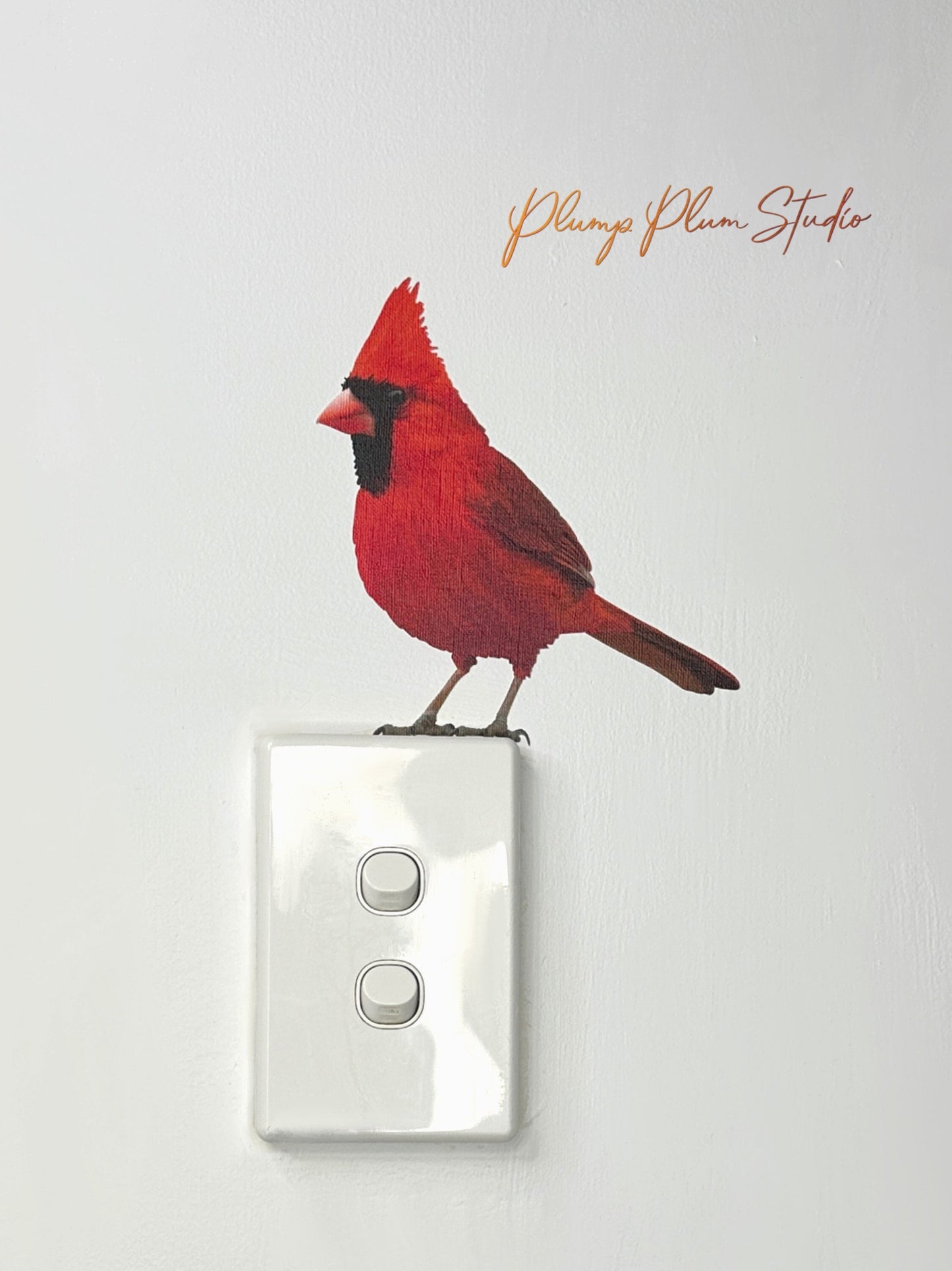 Realistic red bird decal for light switches, windows and smooth surfaces