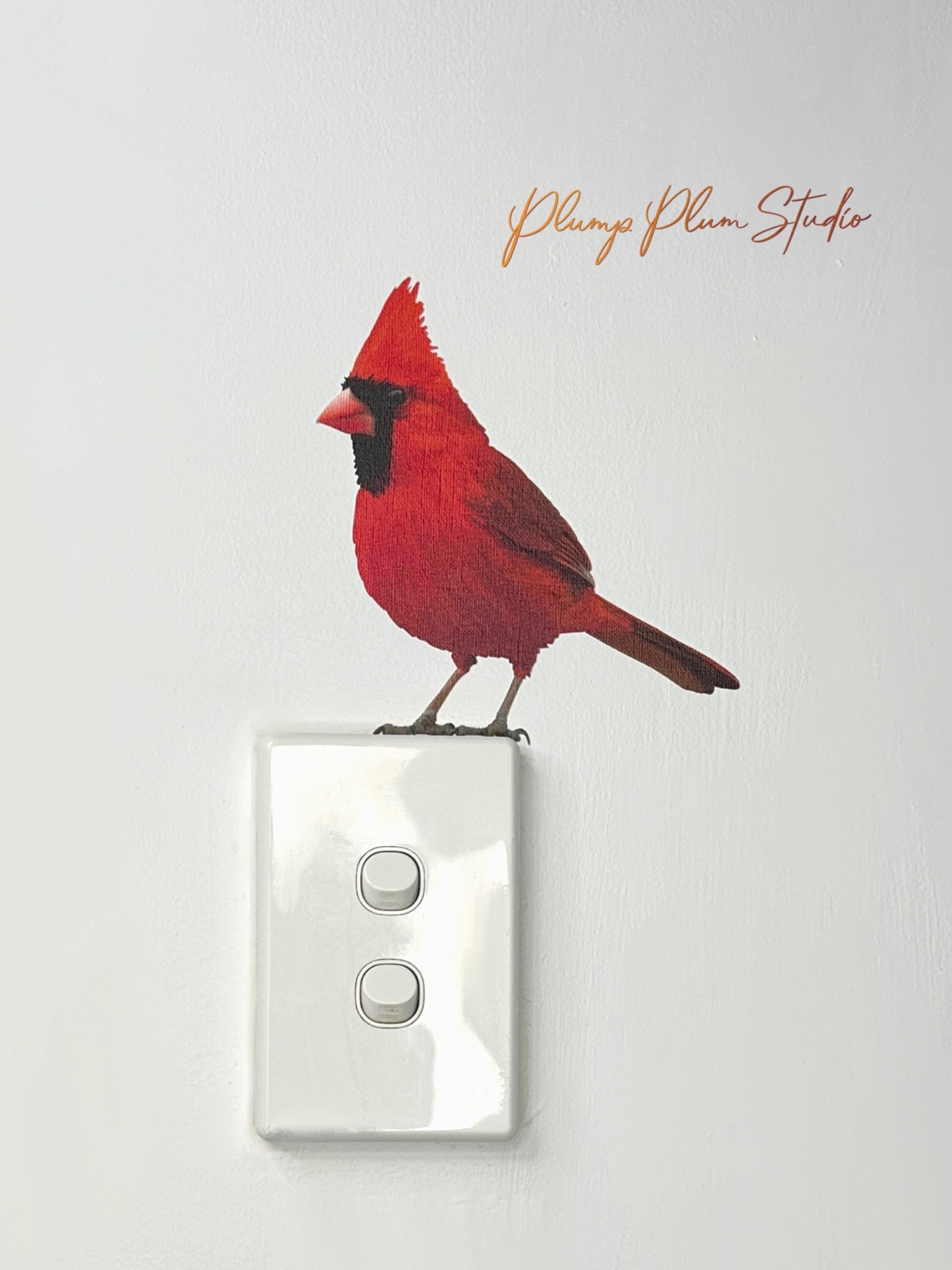 Realistic red bird decal for light switches, windows and smooth surfaces
