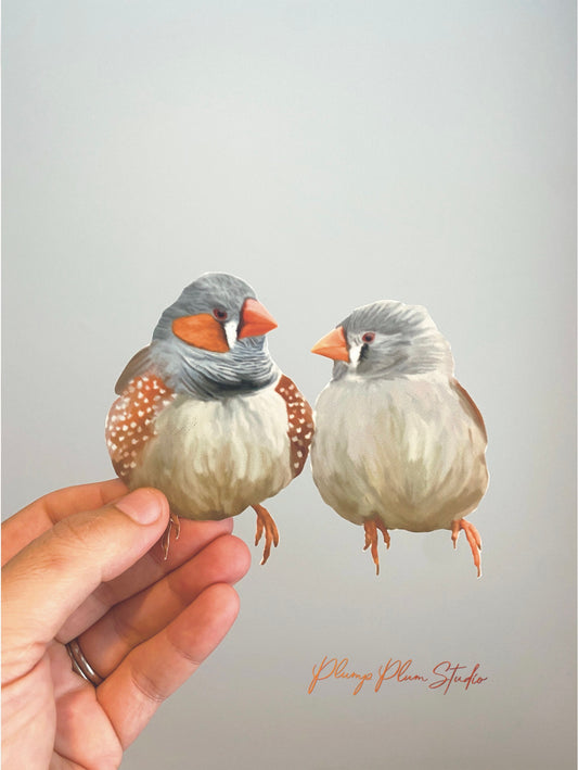 Zebra finch pair decal, Australian finches sticker, peel/stick textured vinyl light switch decal, cute little love birds, luxury vinyl decal