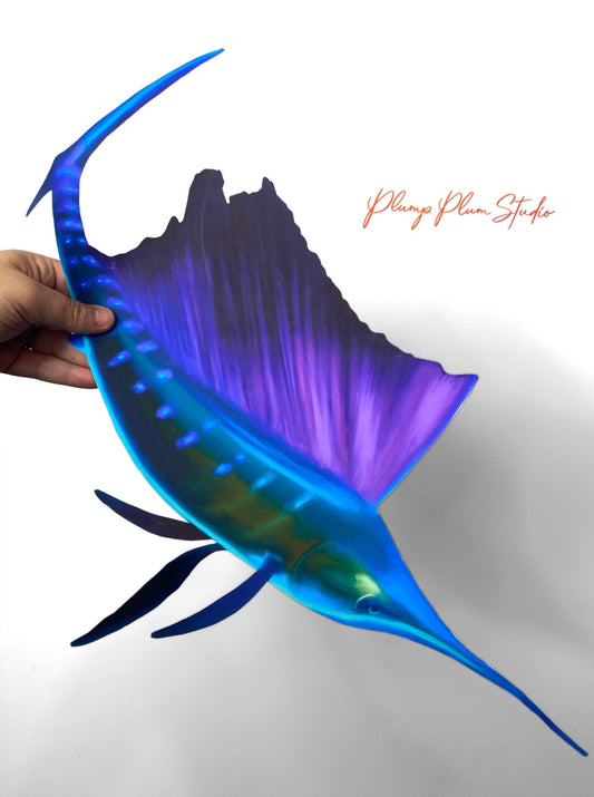 Vibrant coloured Sailfish decal, Marine Sporting fish sticker, large Sailfish vinyl sticker, indoor/outdoor peel/stick luxury vinyl decal