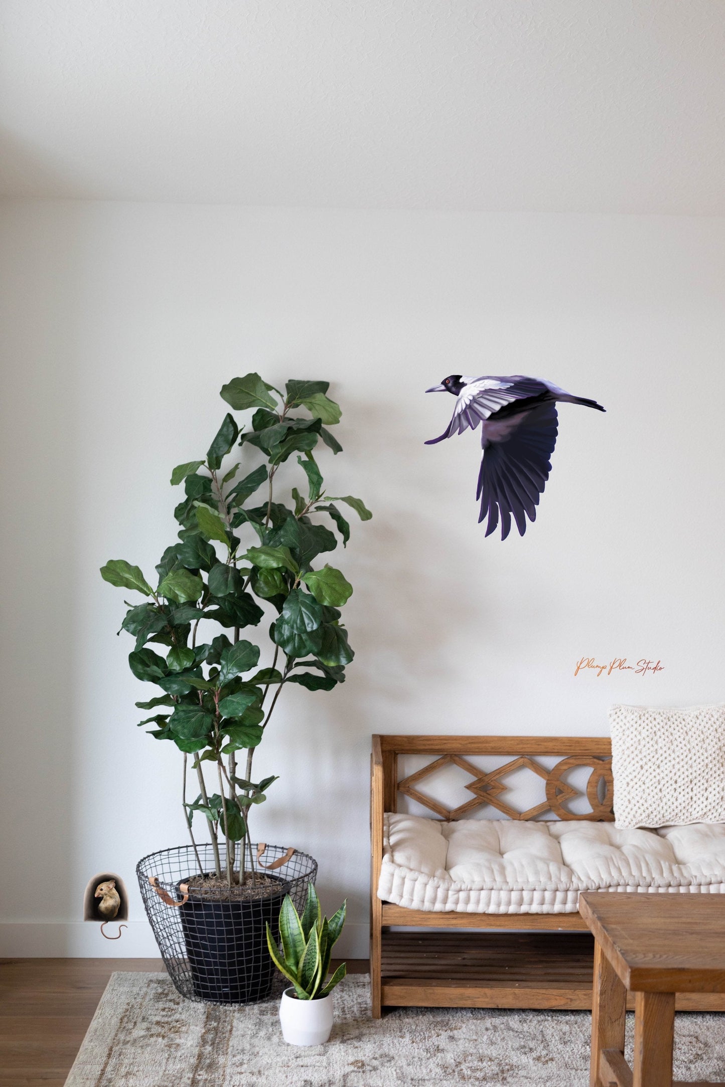 Flying Magpie decal, Australian Magpie, Bird lover gift, outdoor black/white bird sticker, peel and stick, repositionable vinyl wall decal