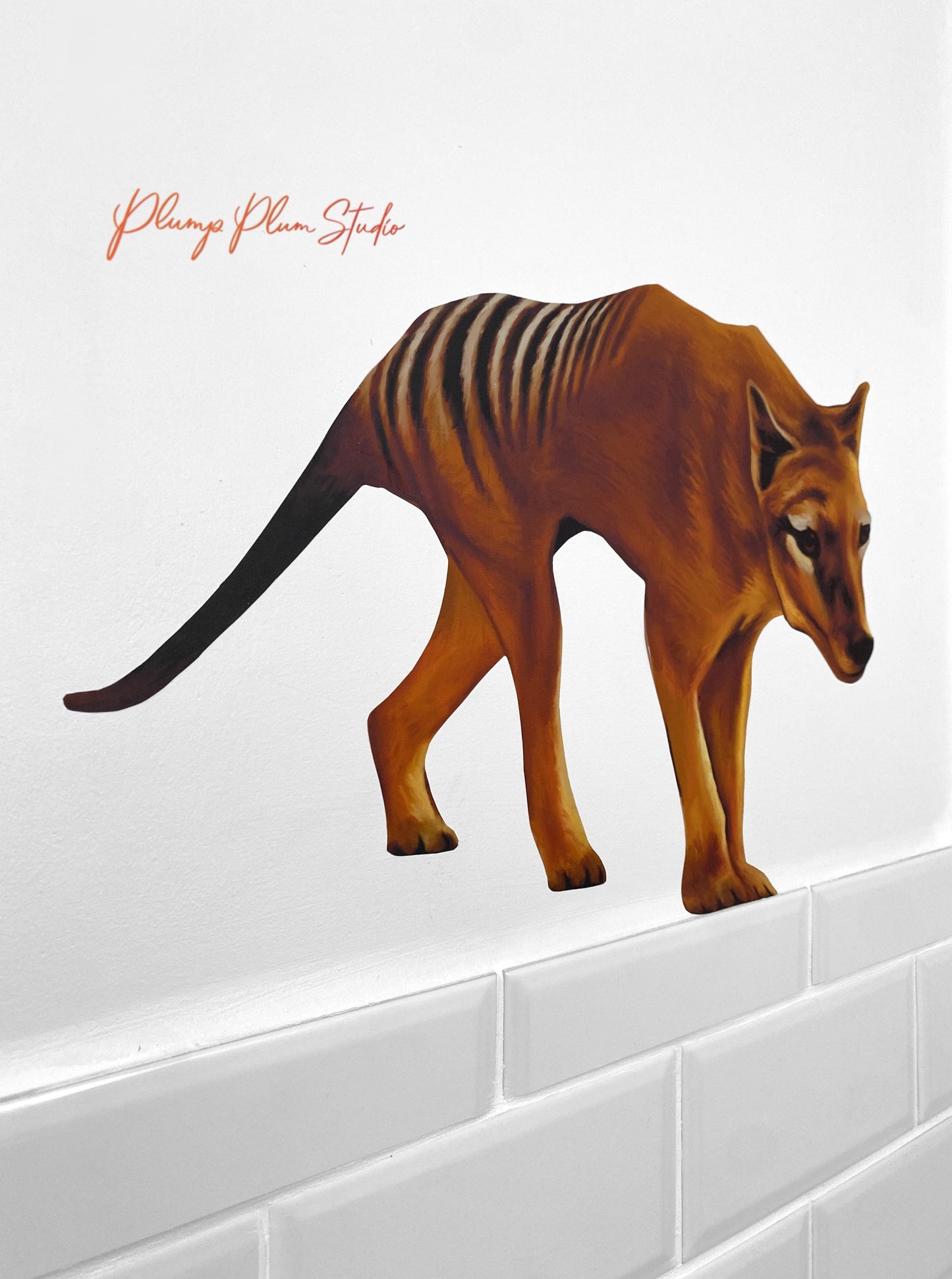 Realistic Tasmanian Tiger decal, textured Tassie Tiger sticker, Extinct Thylacine Marsupial, Australian animal, luxury repositionable vinyl