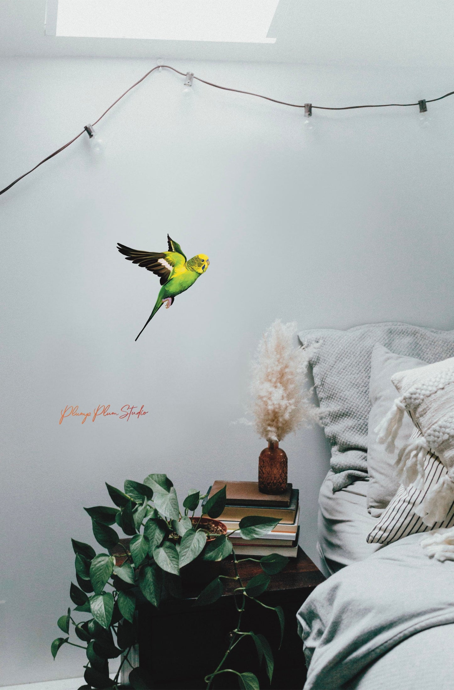 Flying Green Budgie decal, Australian green/yellow budgie sticker, indoor/outdoor decal, cute little bird decal, vinyl decal, budgie gift