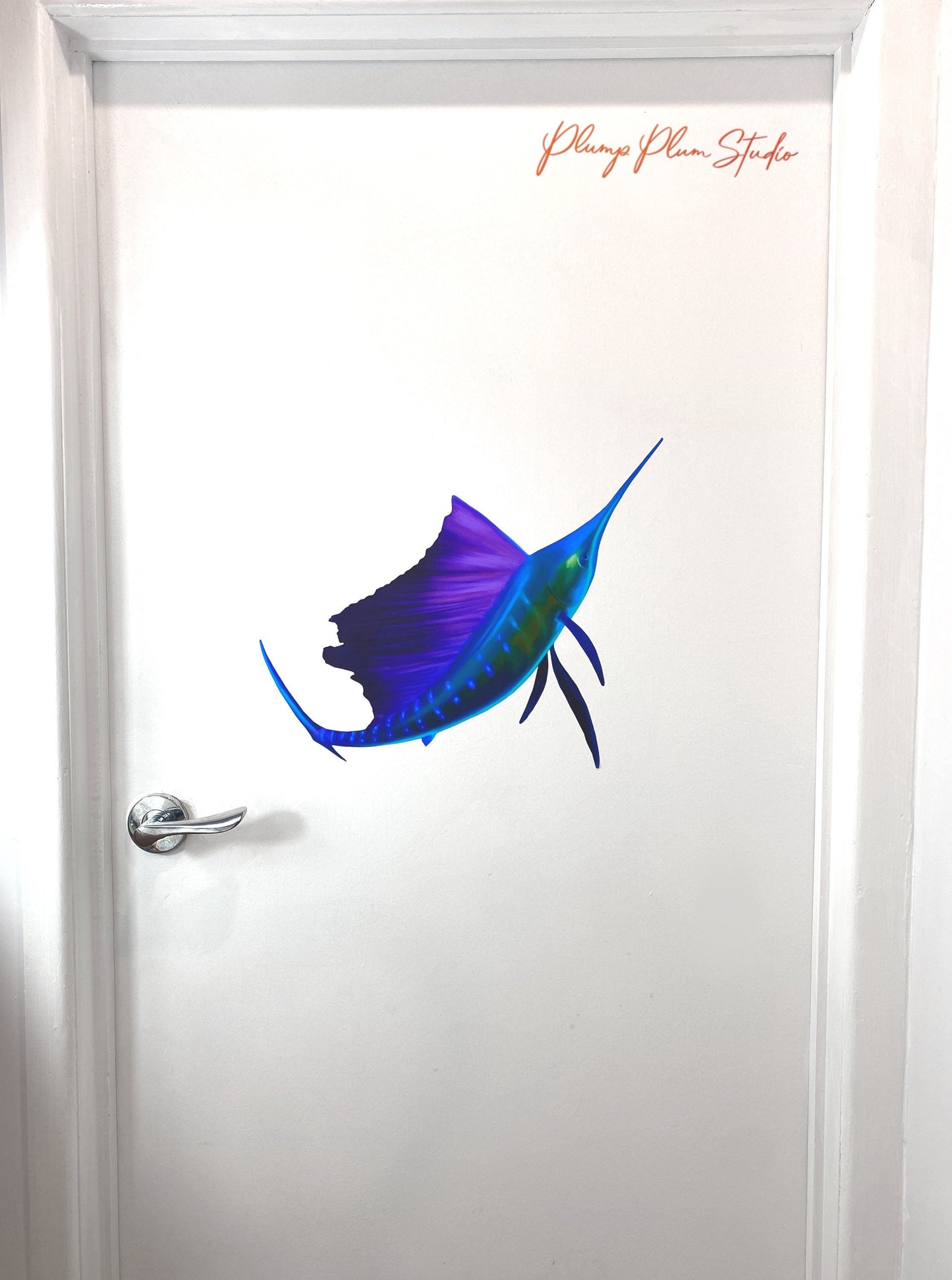 Vibrant coloured Sailfish decal, Marine Sporting fish sticker, large Sailfish vinyl sticker, indoor/outdoor peel/stick luxury vinyl decal