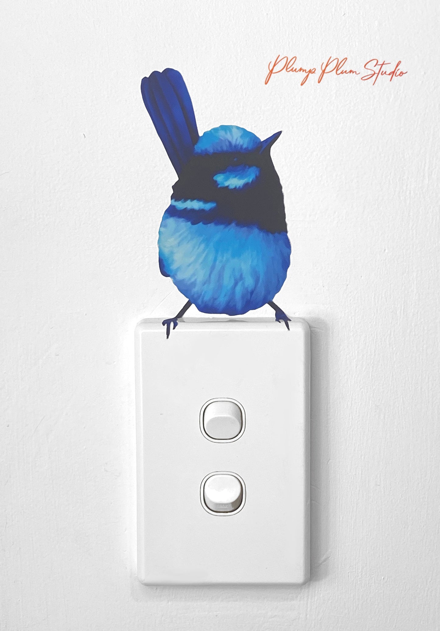 Superb fairy blue wren decal, Australian Blue wren sticker, Bright blue fat bird, light switch decal, vibrant colours, repositionable vinyl