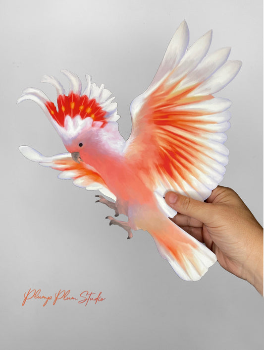 Marvellous Major Mitchell Cockatoo decal, flying Australian pink cockatoo sticker, luxury vinyl bird decal, Pink parrot decal repositionable