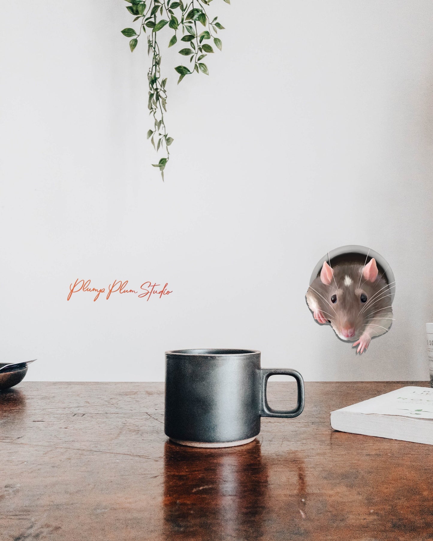 Realistic rat decal, rat hole, illustrated rat decal, rat wall sticker, cute rat house, crazy cat lady gift, car decal, textured vinyl