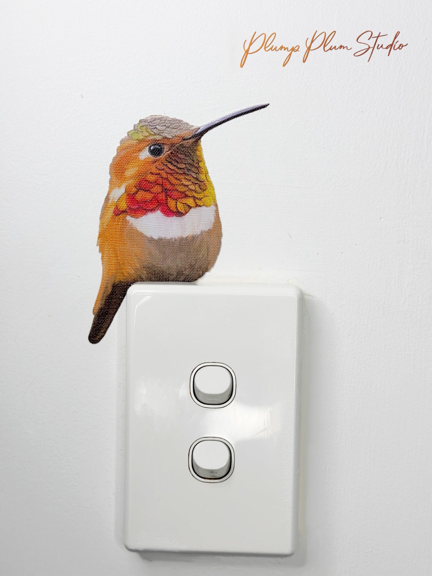 Hummingbird decal, Hummingbird sticker, peel/stick, light switch decal, realistic bird decal, cute fabric textured vinyl decal, car decal