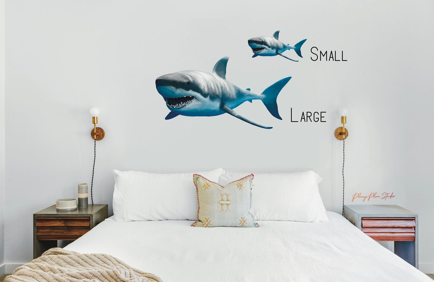 Large Great White Shark decal, choice large or small, Reusable Realistic Shark sticker, repositionable fabric texture vinyl, indoor/outdoor